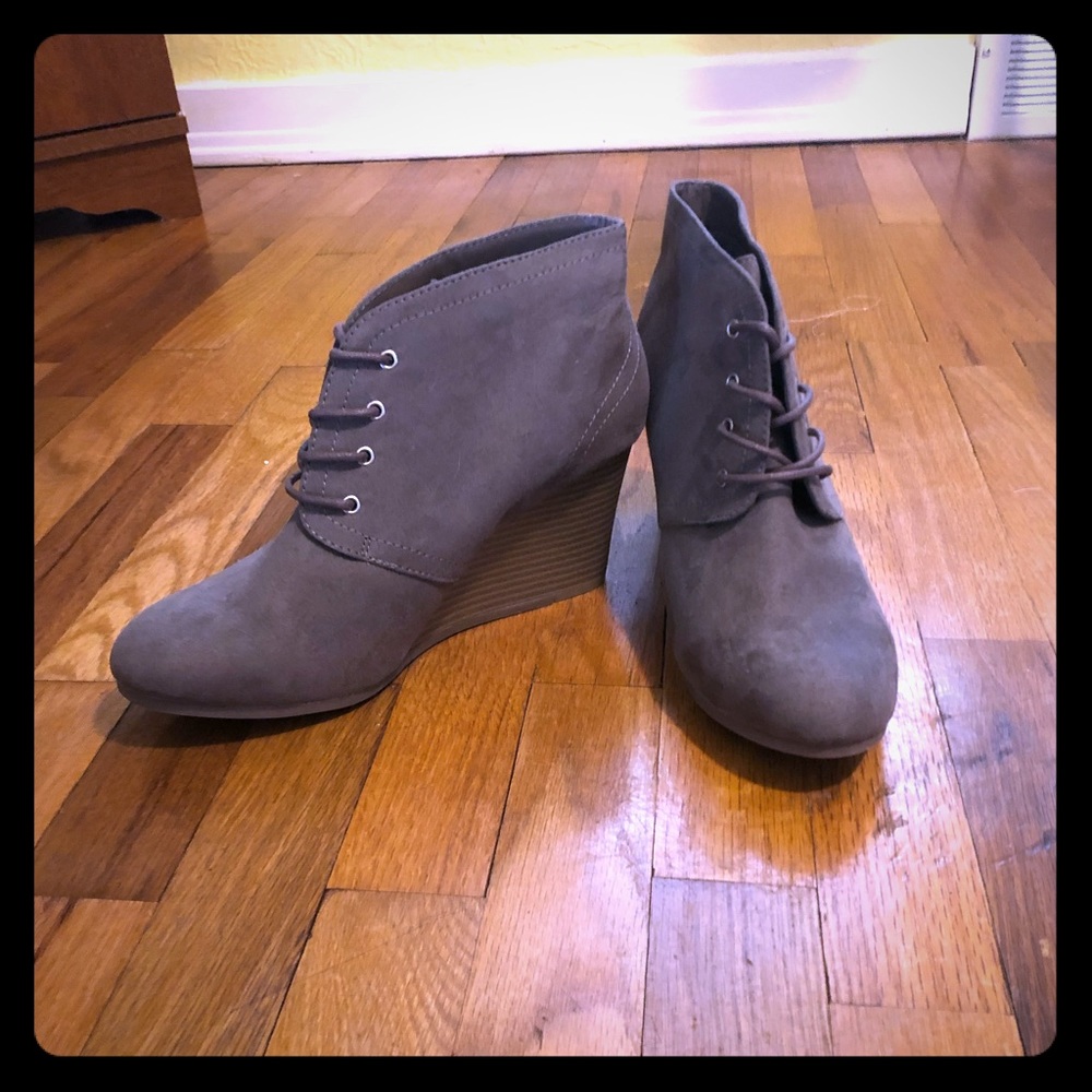 Taupe Wedge Booties